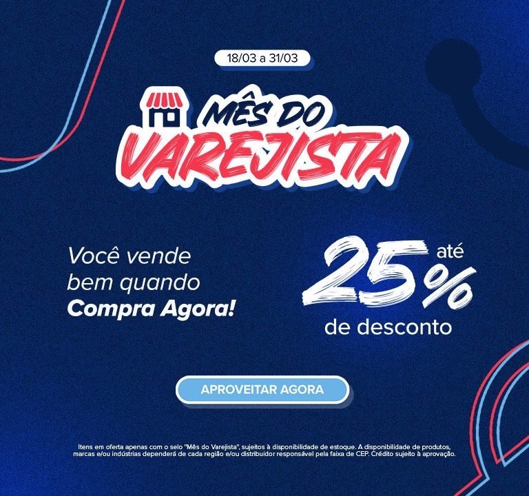 Imagem com fundo azul escura e a identidade visual do mês do varejista do Compra Agora