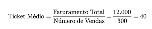 Fórmula para calcular ticket médio.